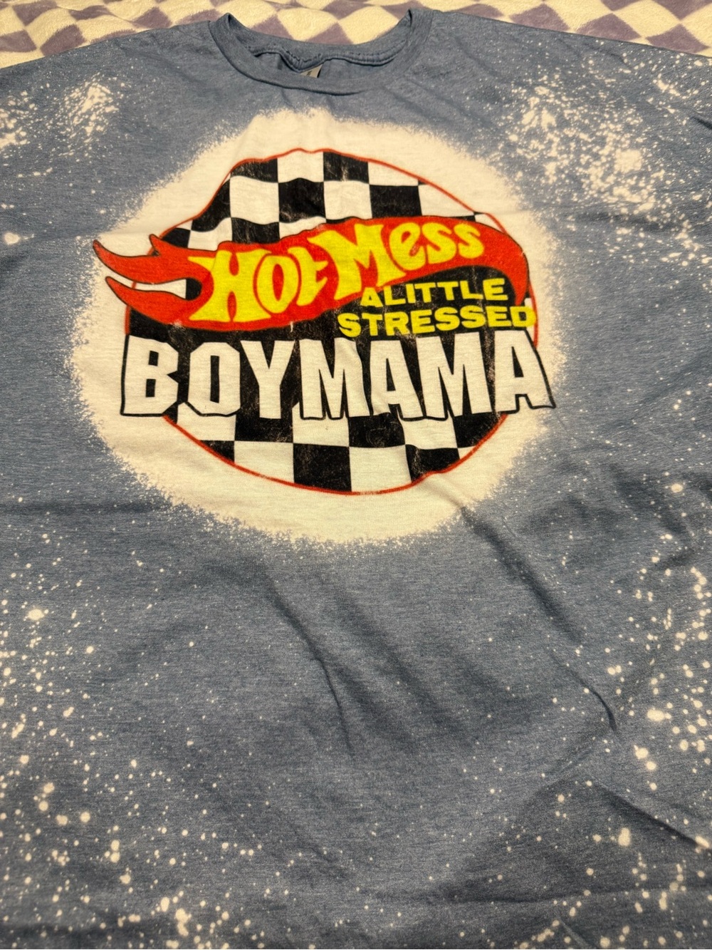 Gildan Blue "Hot Mess A Little Stressed Boy Mama" Short Sleeve Tee